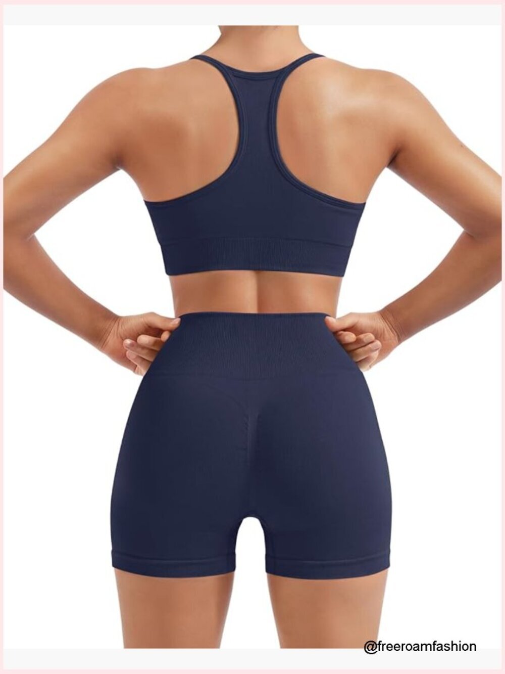 2 Piece Workout Set Built in Bra Racerback Sports Bra High Waisted Bike Shorts